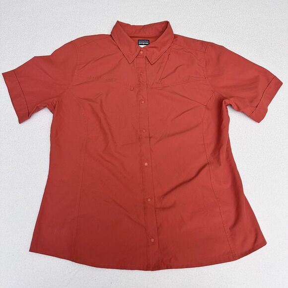 Patagonia Tops - Patagonia Womens Sol Patrol Shirt Sz 12 Fly Fishing Orange Short Sleeve Vintage